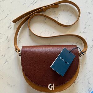 NWT Cole Haan Evie Saddlebag in Brown, Cuoio and Ivory